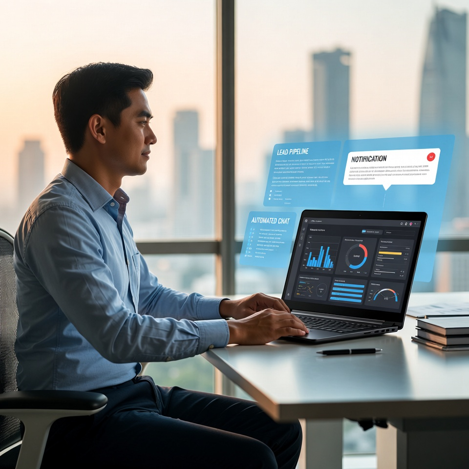 AI chatbot automation dashboard showing workflow and conversation management